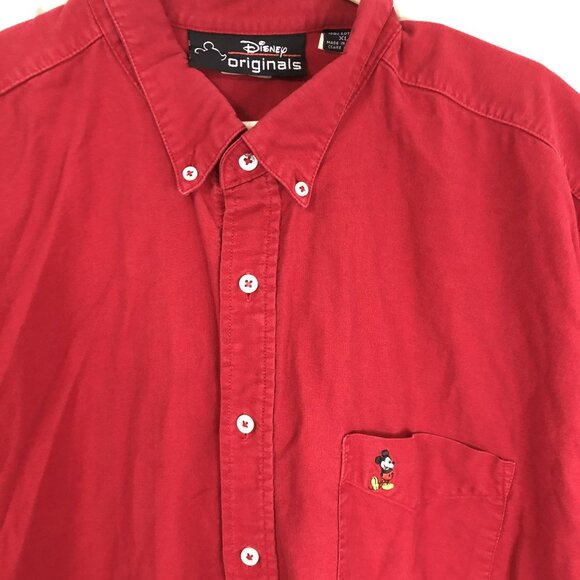 Disney Originals Shirt Mickey Mouse Embroidered Men Button-Up XL 100% Cotton Red - Picture 6 of 11